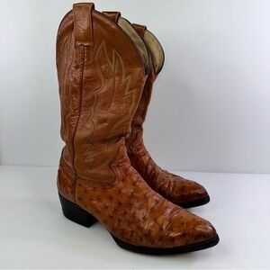 MENS DAVID EDEN TAN COGNAC GENUINE OSTRICH QUILL COWBOY WESTERN BOOTS 10D